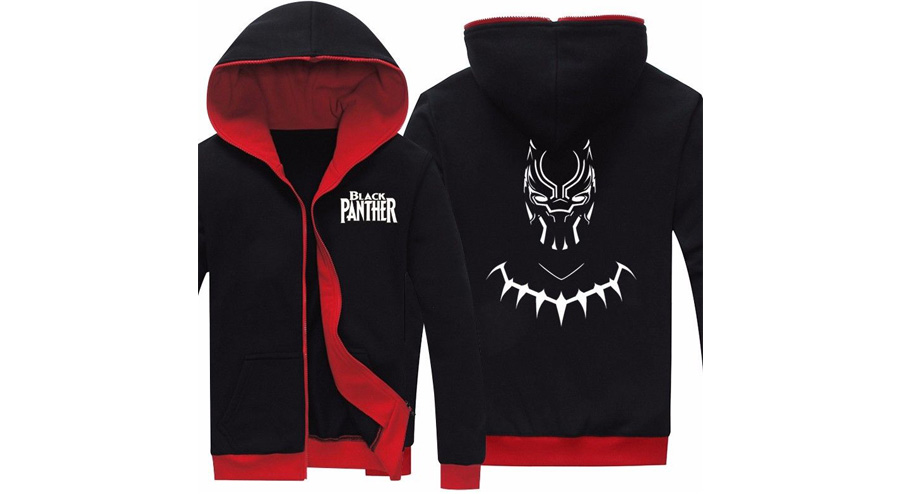 Black Panther Jacket Zipper Hooded Black Red